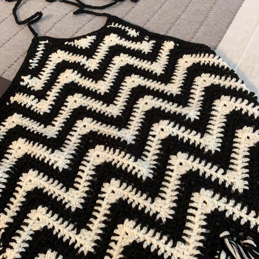 Black White Chevron Crochet Halter Tank Top S M Free People Judith March Hippie - Picture 3 of 6